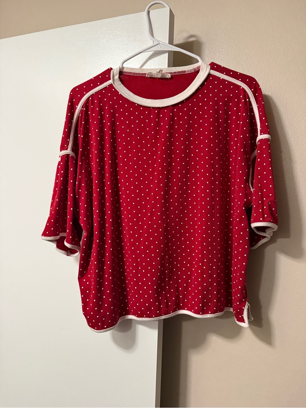 Sewn+Seen Red Polka Dot Short Sleeve Top with Contrast Trim
